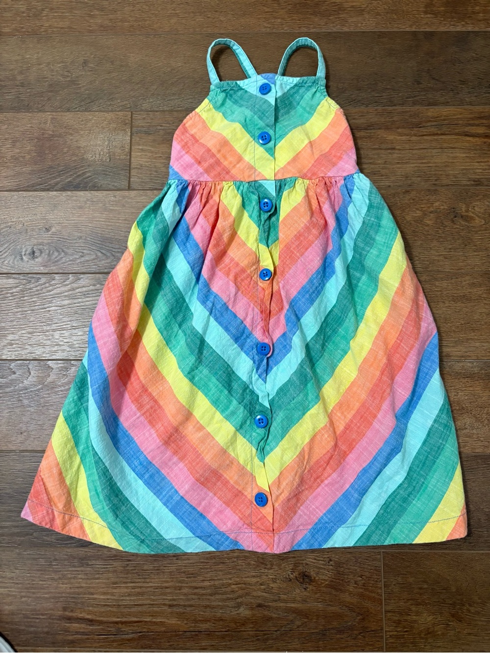 Hanna Andersson Girls Size 5 Rainbow Stripe Button Front Dress Colorful Sundress